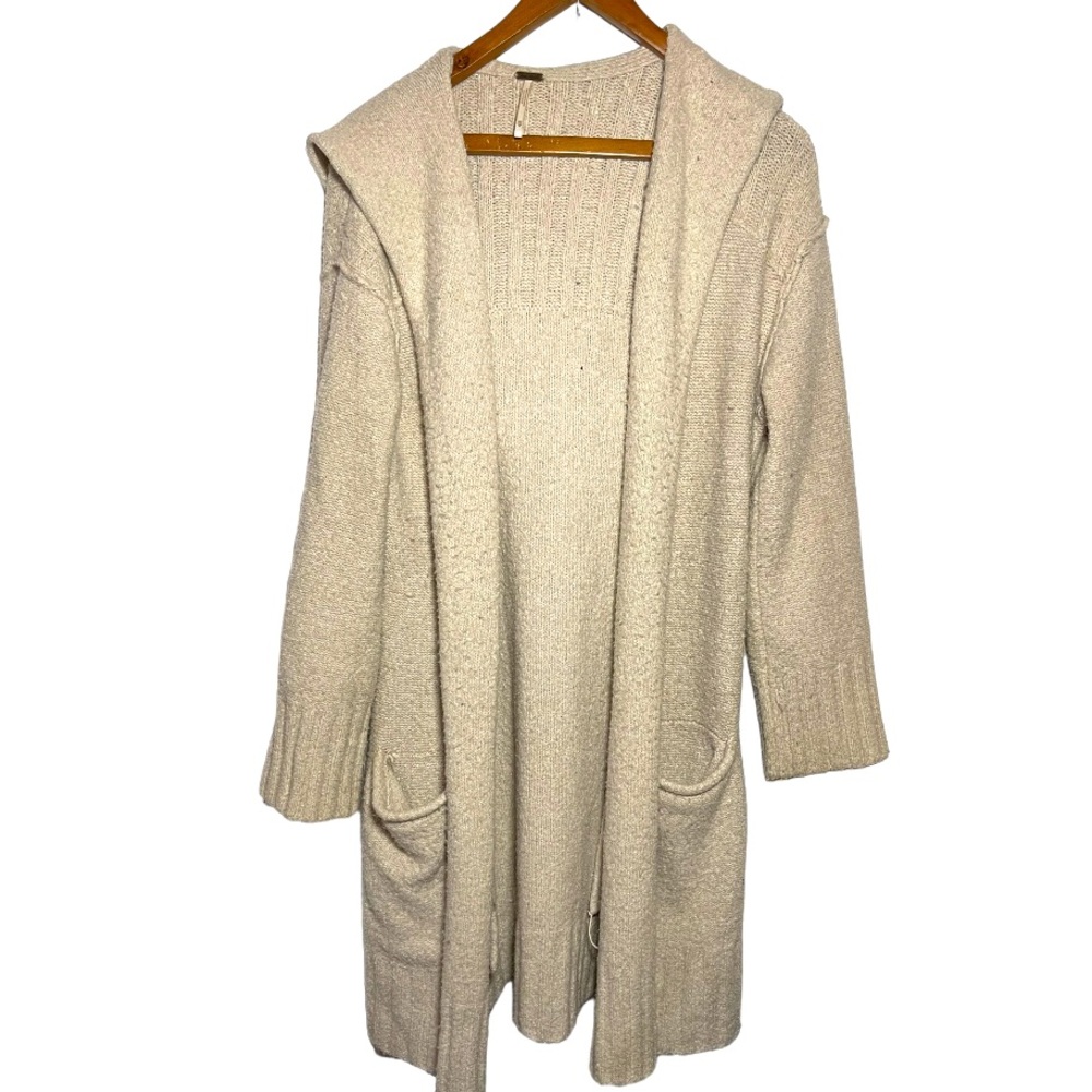 Free People Cream Cotton Blend Longline Hooded Open Cardigan Sweater XS